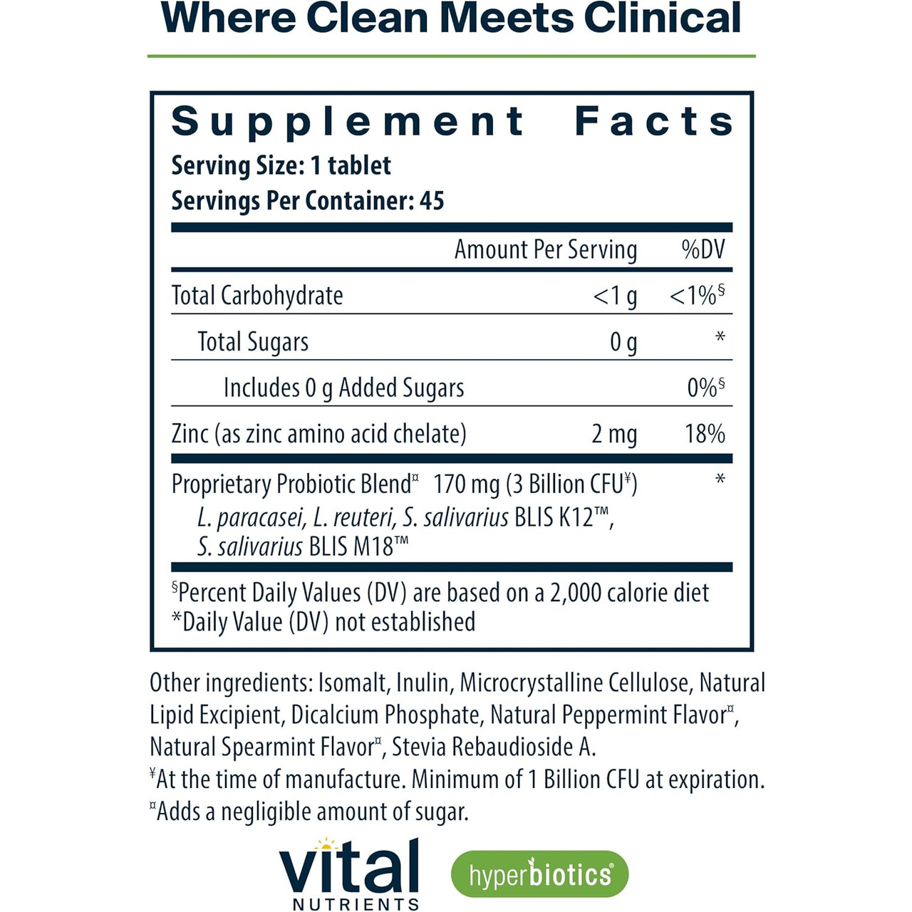 Pro-Dental Probiotic supplement facts, 45 servings