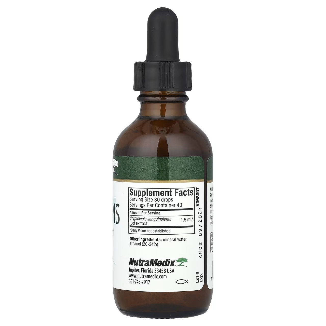 Cryptolepis dropper bottle with supplement facts label