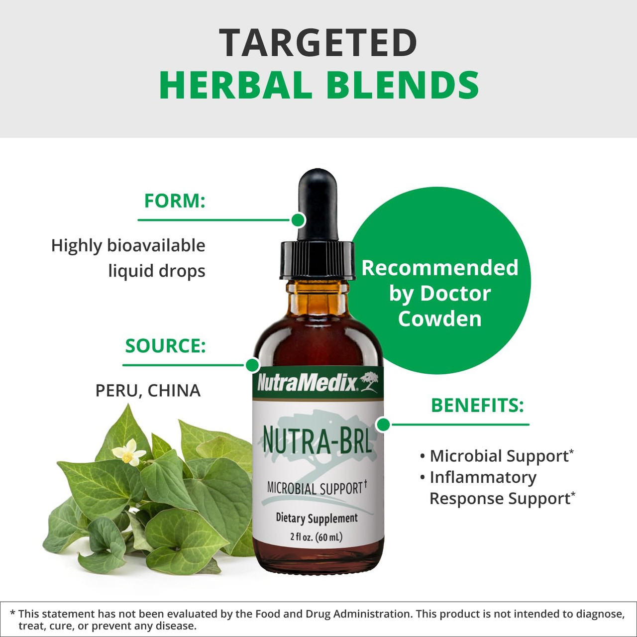 Targeted herbal blends graphic with microbial support and Dr Cowden badge