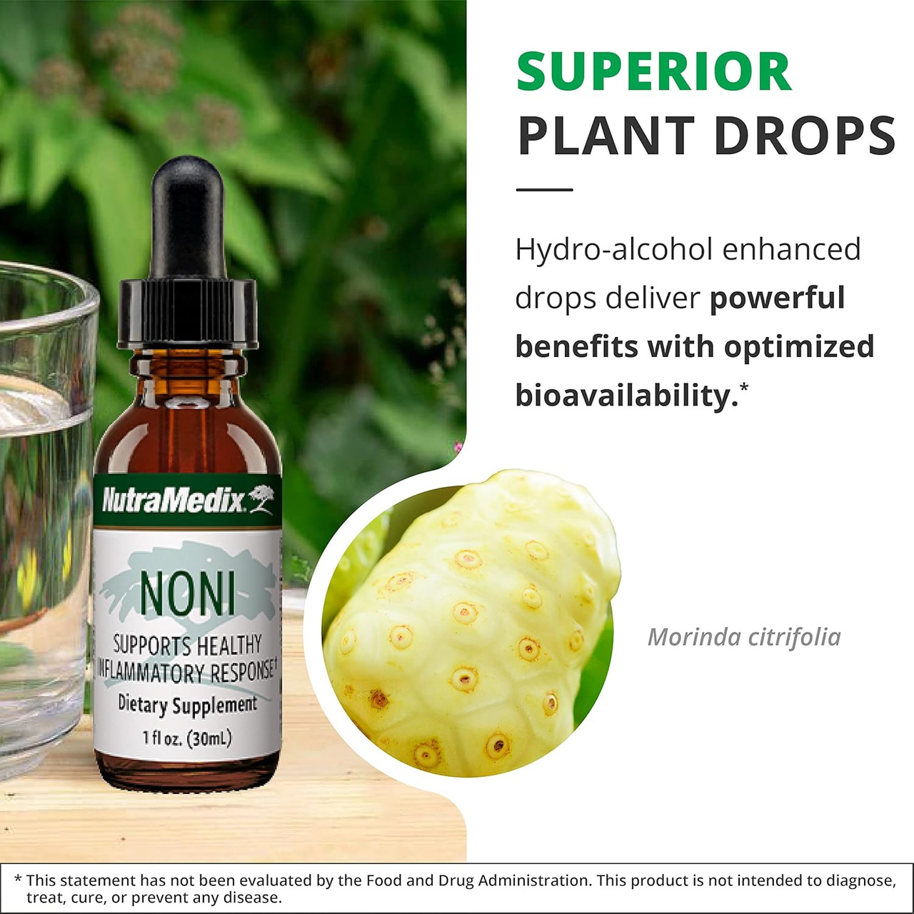 Superior plant drops graphic with hydro-alcohol bioavailability callout