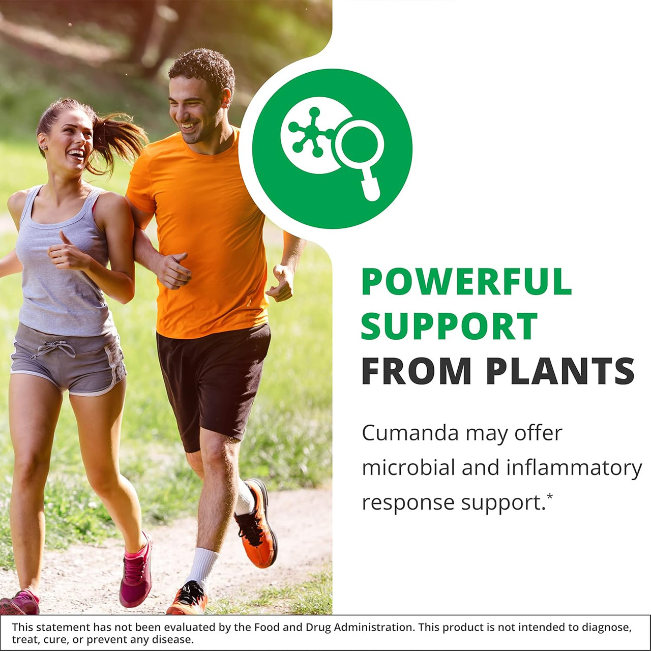 Couple jogging, powerful support from plants Cumanda graphic
