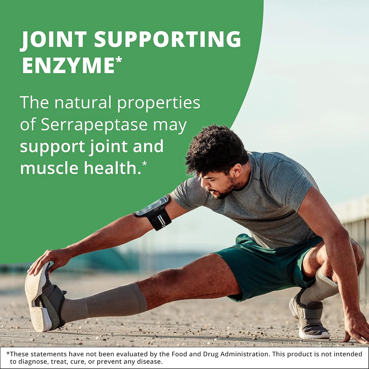 Man stretching outdoors, joint supporting enzyme Serrapeptase graphic
