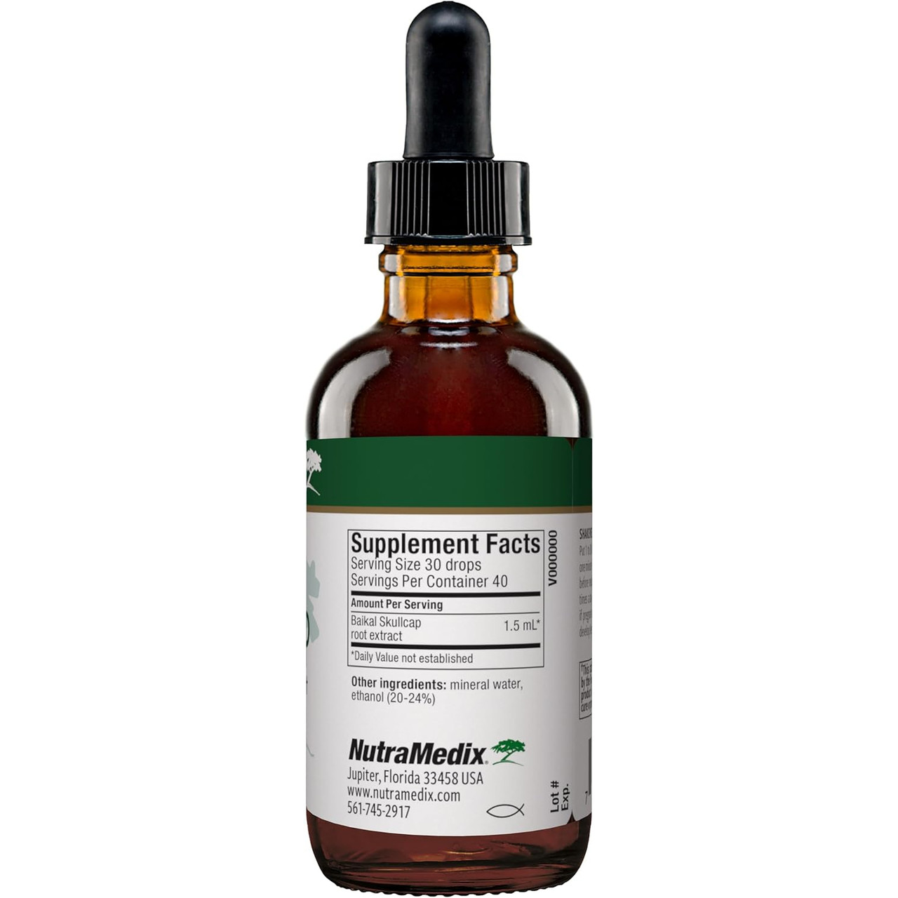 Back of the Baikal Skullcap bottle with supplement facts