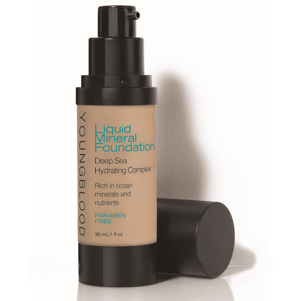 Youngblood Liquid Mineral Foundation pump bottle in a light-medium shade
