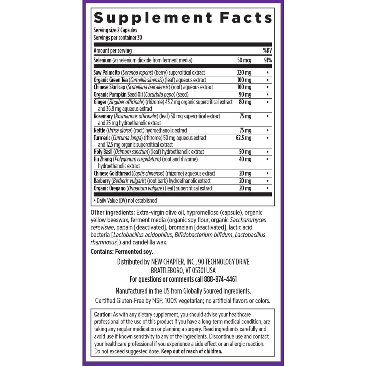 Zyflamend Prostate facts with saw palmetto skullcap holy basil ginger nettle