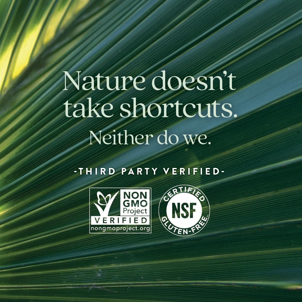 Nature doesn't take shortcuts graphic with Non-GMO and NSF gluten-free logos