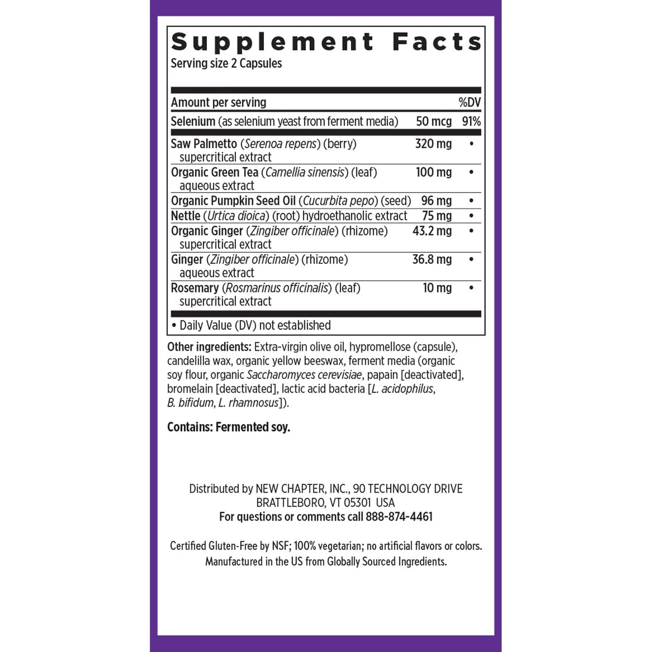 Prostate 5LX 60-count facts with saw palmetto green tea nettle pumpkin seed
