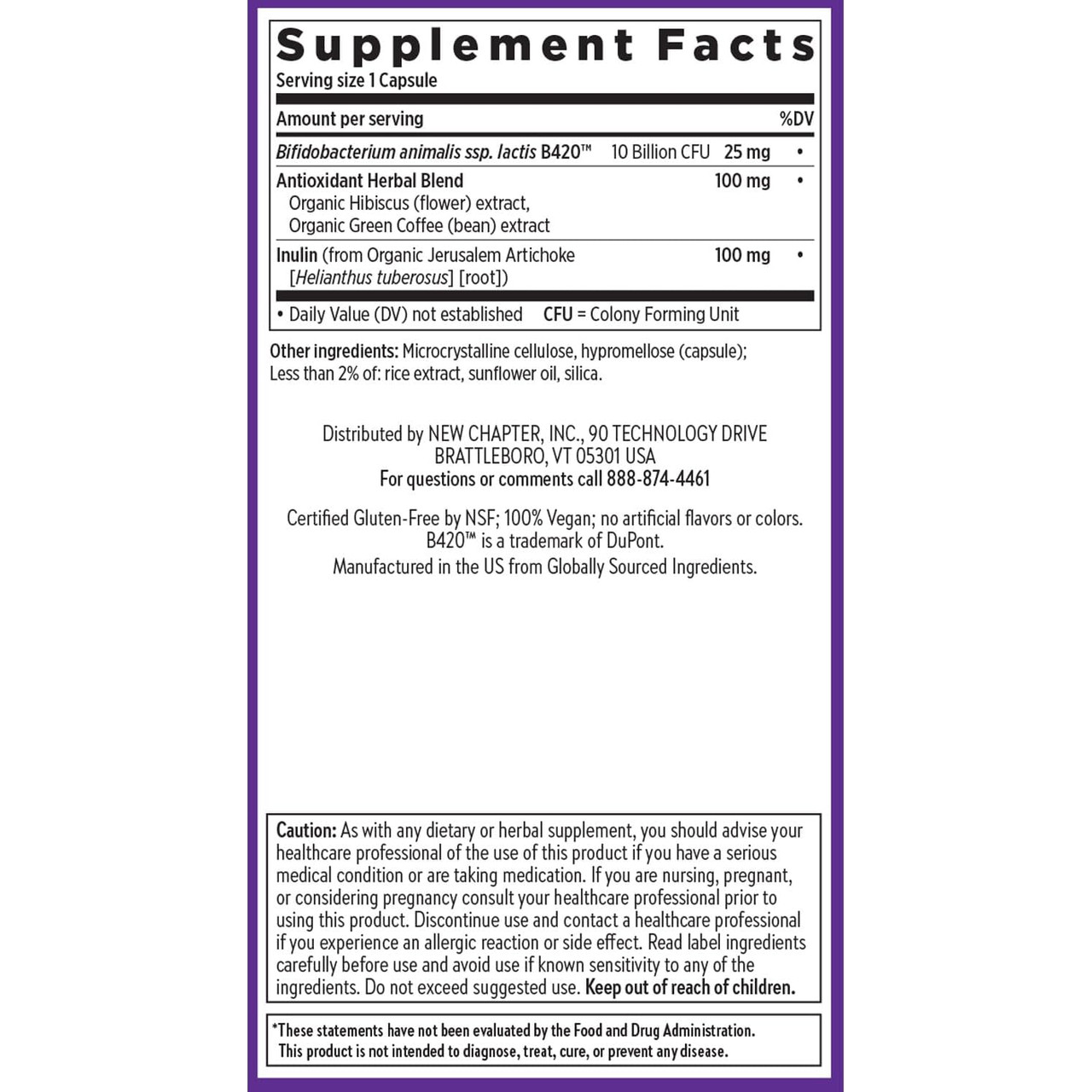 Daily Dual Biotic supplement facts panel