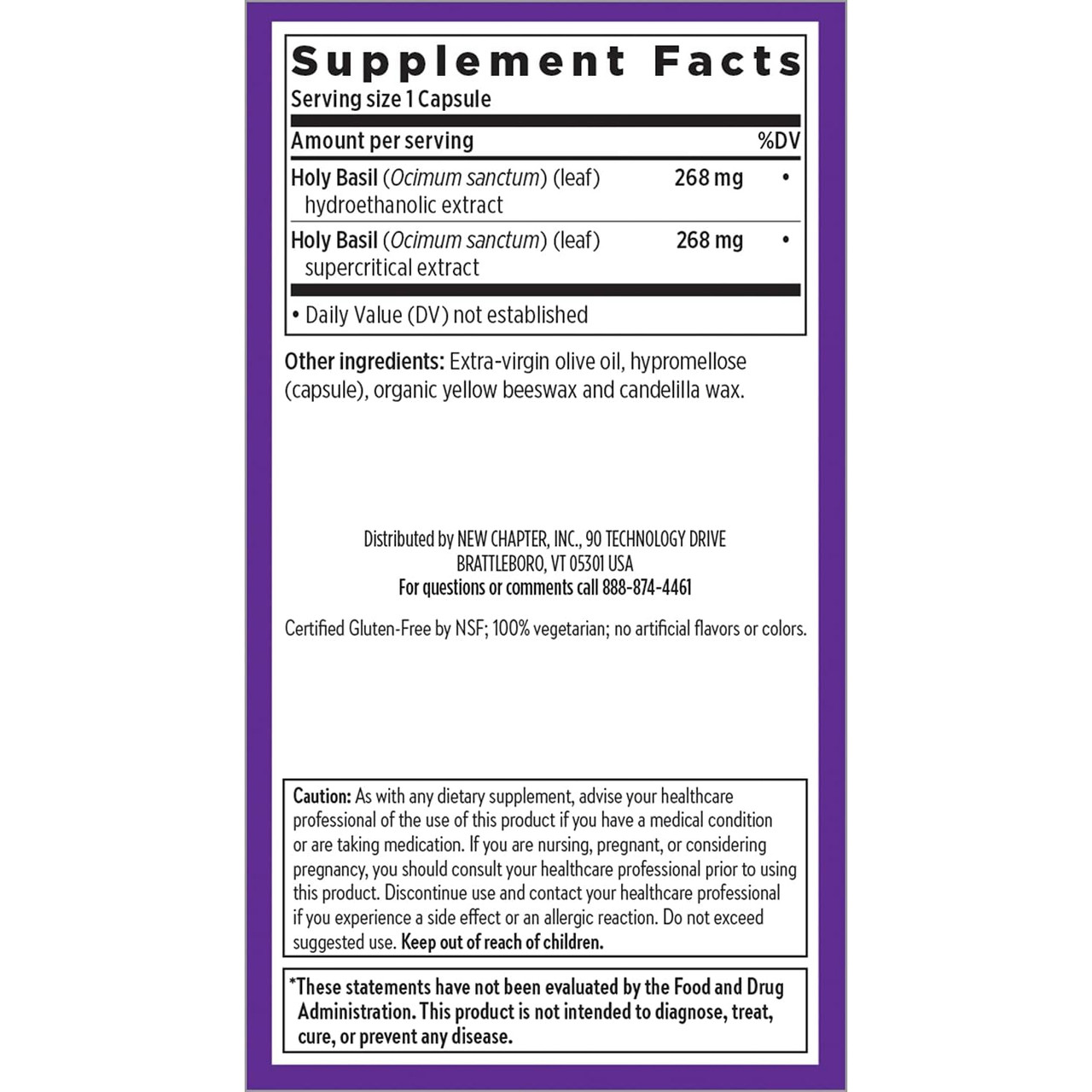 Holy Basil Force facts with dual hydroethanolic and supercritical extracts