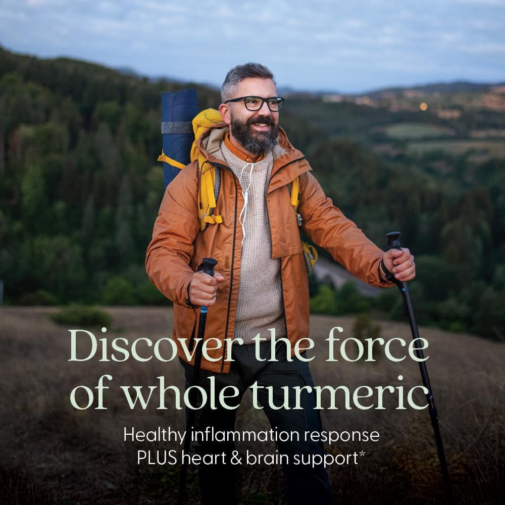 Hiker in the mountains, discover the force of whole turmeric graphic