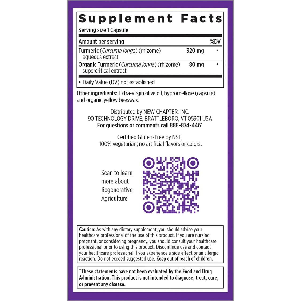 Turmeric Force box panel with supplement facts and QR code