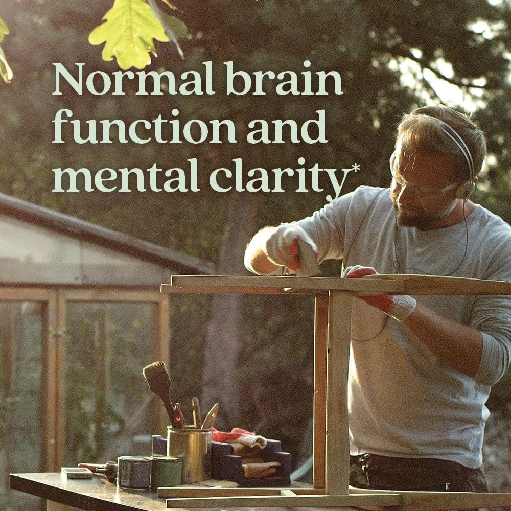 Man working at a woodshop bench, normal brain function and mental clarity graphic