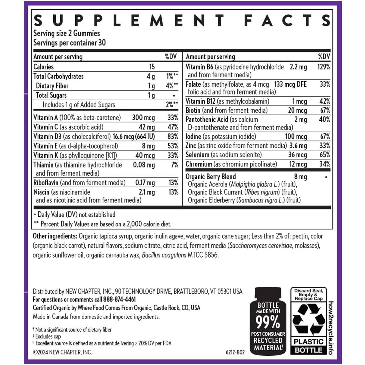 Kids Multivitamin Gummies supplement facts panel