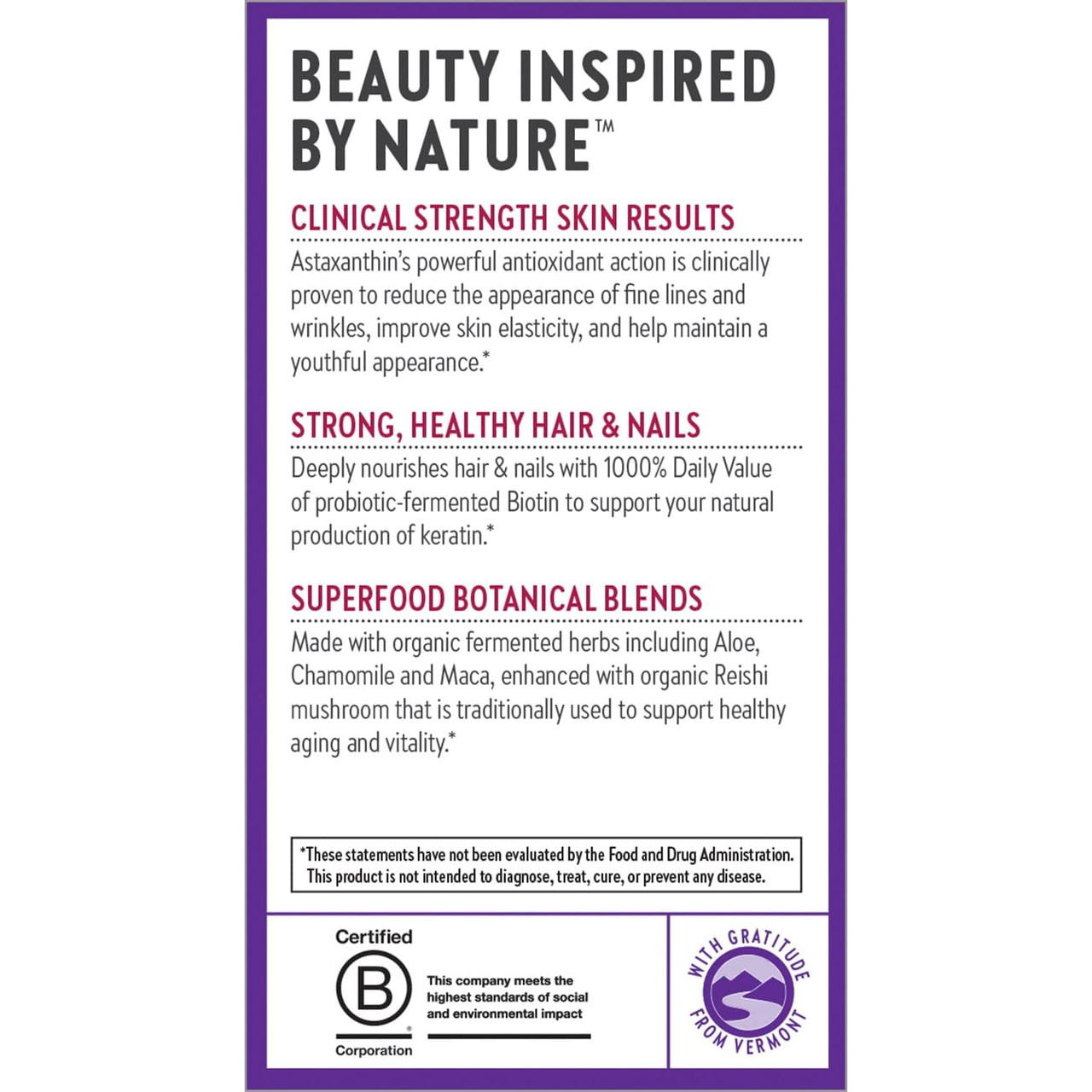 Beauty inspired by nature summary, clinical skin results hair nails botanical blends