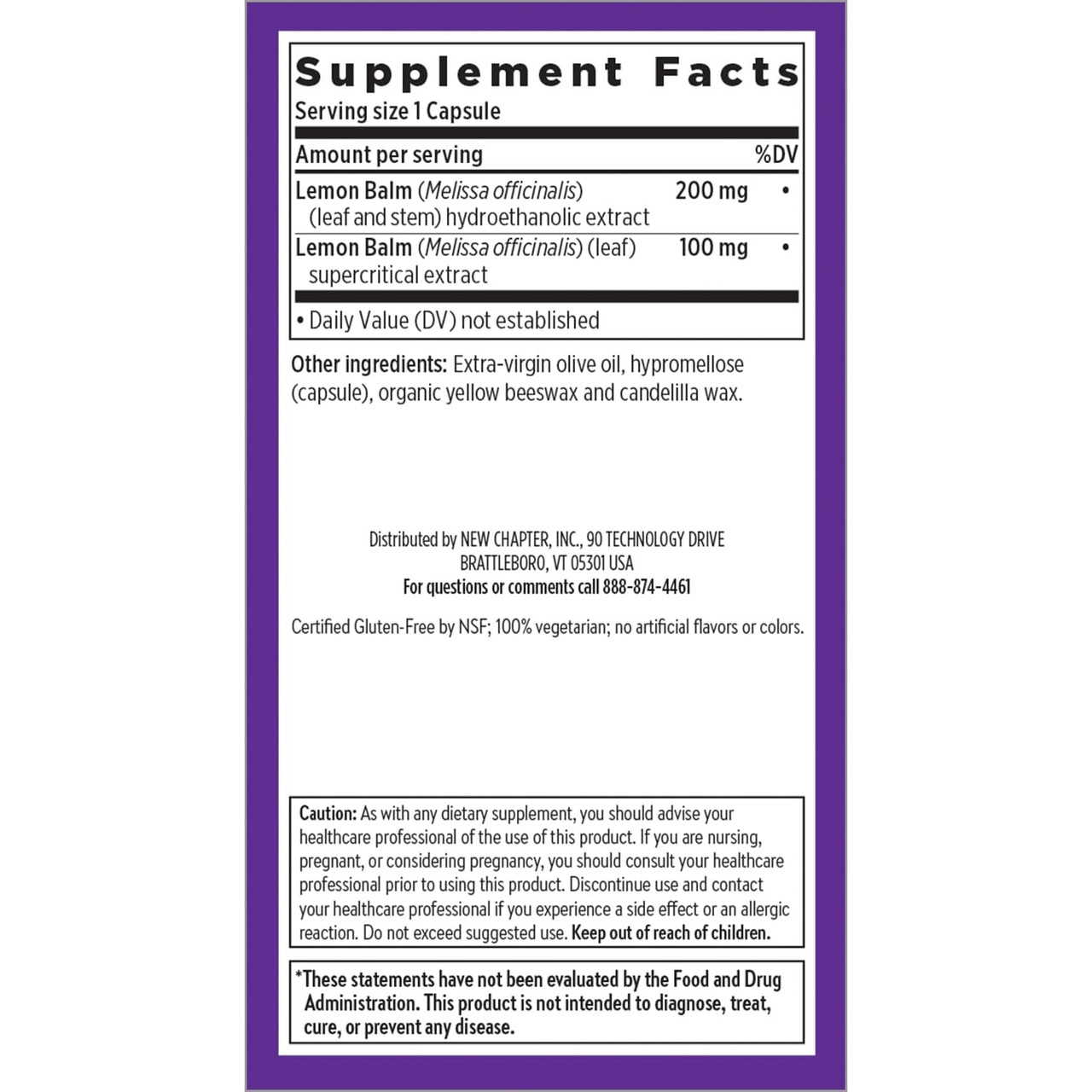 Lemon Balm Force facts with Melissa officinalis leaf hydroethanolic and supercritical extracts