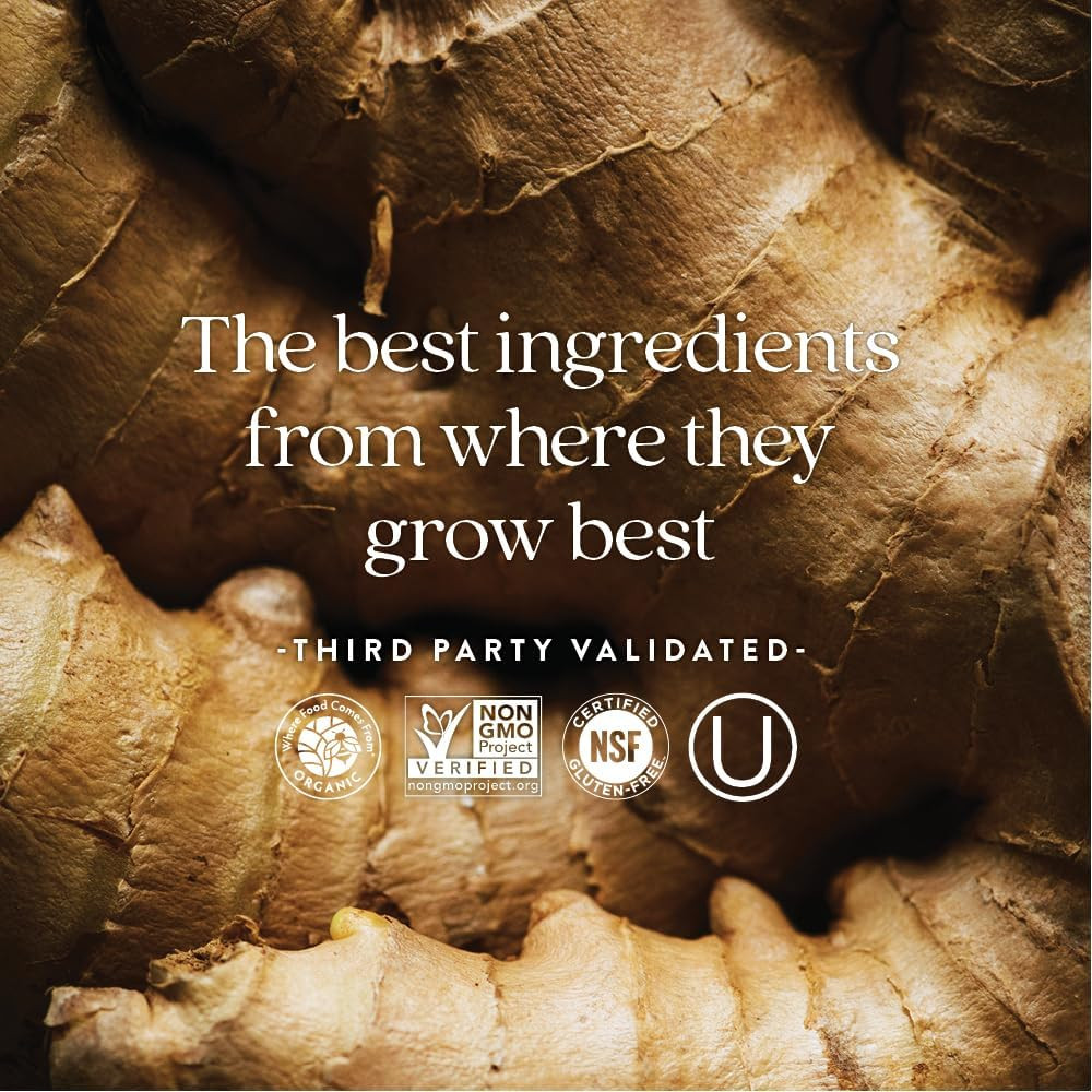 Ginger root, the best ingredients from where they grow best, third party validated logos