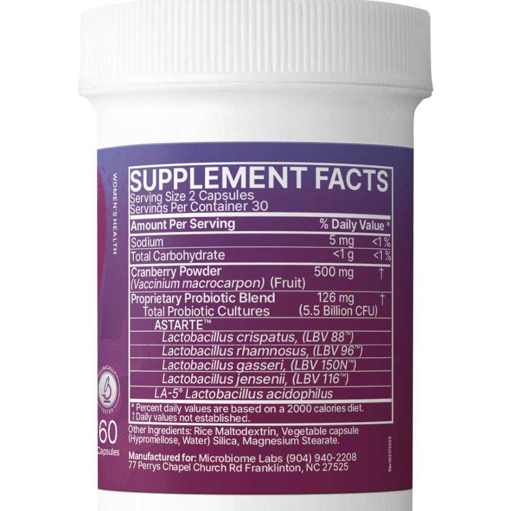 Supplement facts on the Vaginal Balance bottle