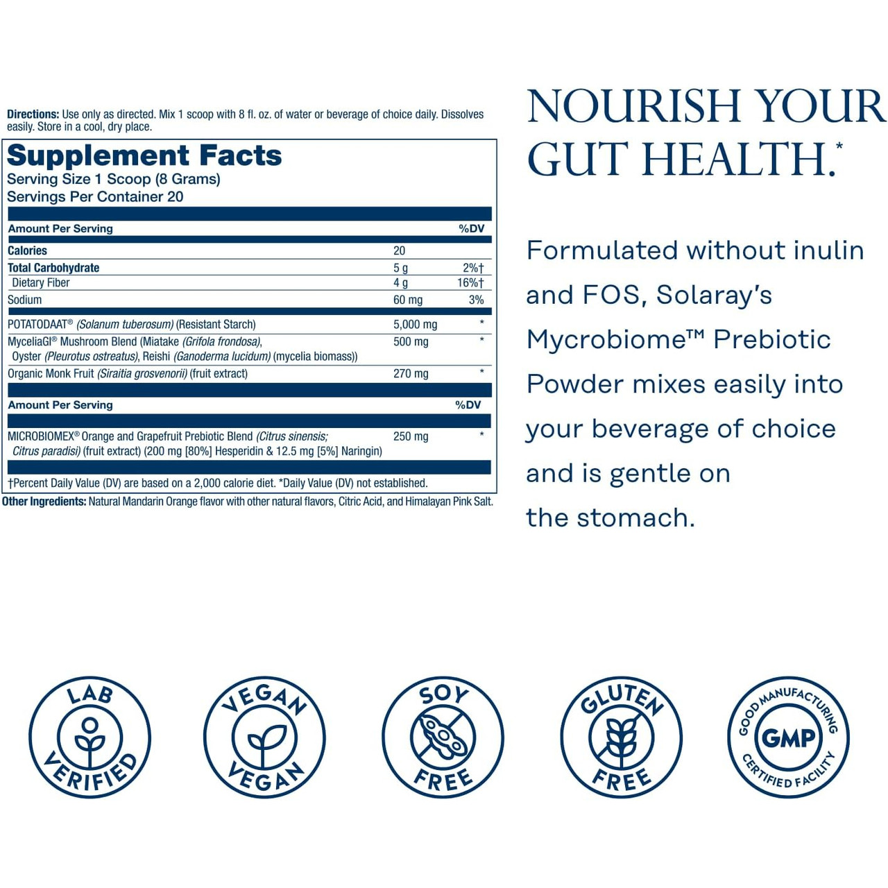 Solaray Microbiome Prebiotic, Citrus - 160 Grams