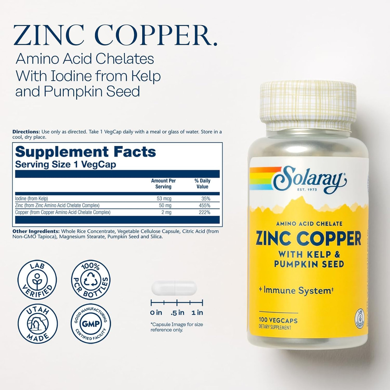 Solaray Zinc Copper Amino Acid Chelate - 100 Capsules