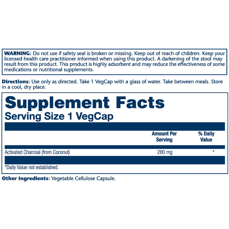 Activated Charcoal 280 mg facts with directions and warning panel