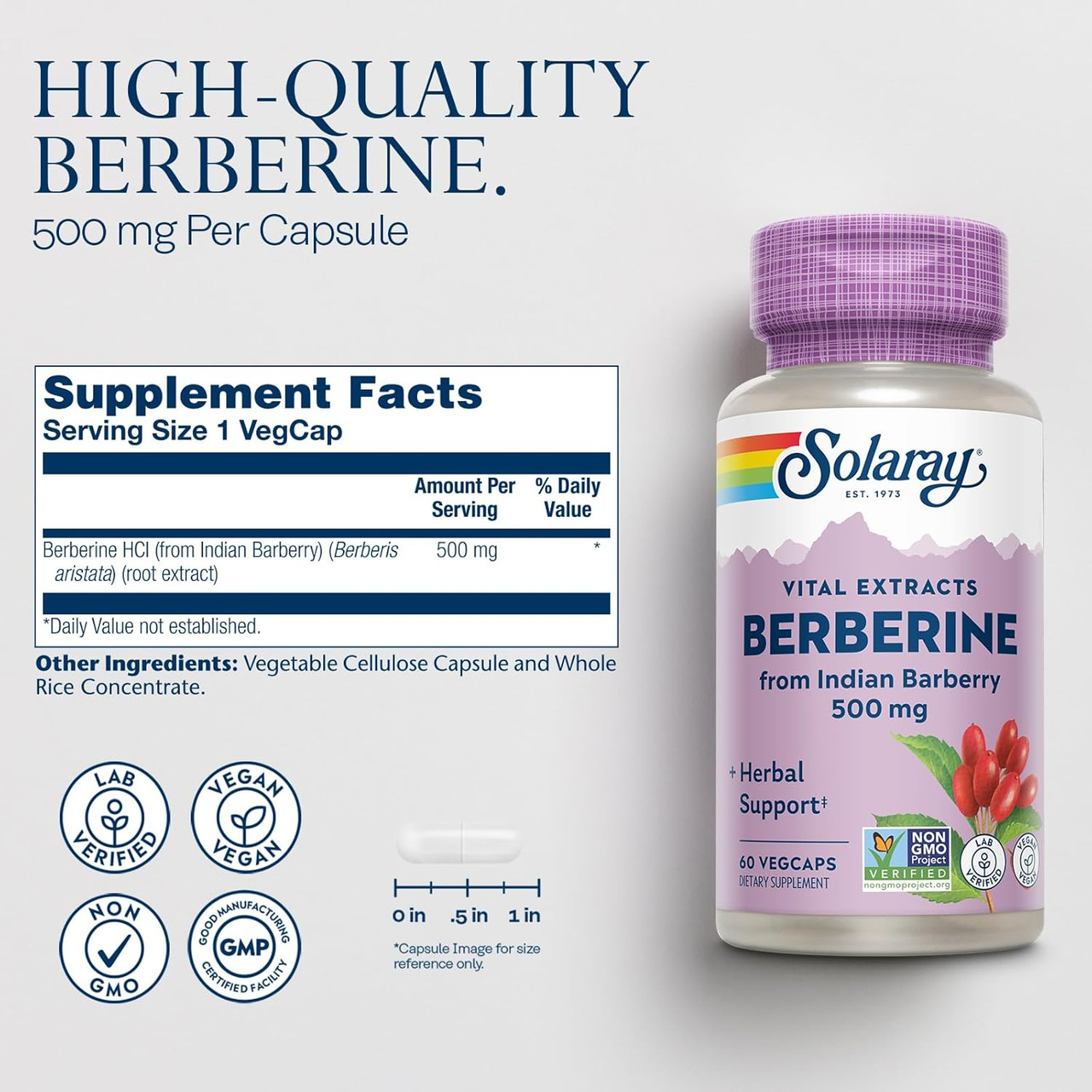 Solaray Berberine 500mg - 60 Capsules
