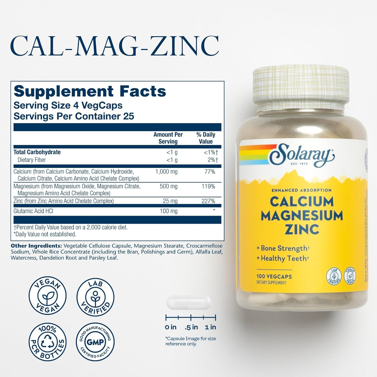 Solaray Calcium, Magnesium, Zinc - 100 Capsules