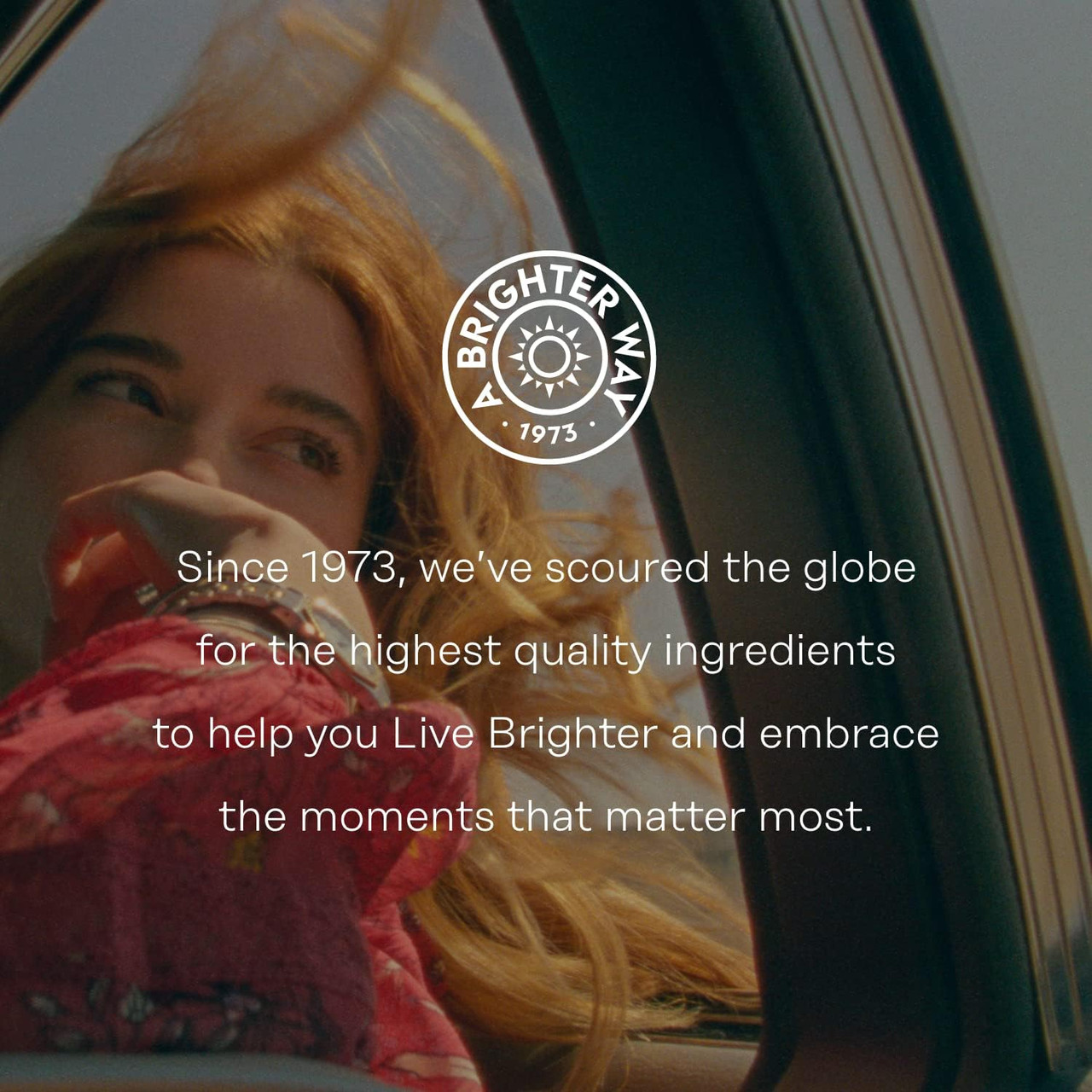 Woman in sunlight, Solaray a brighter way since 1973 quality ingredients graphic