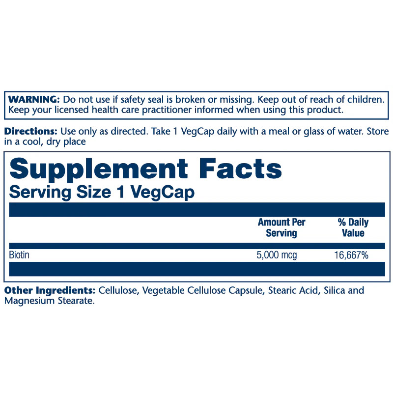 Timed Release Biotin 5000 mcg supplement facts panel