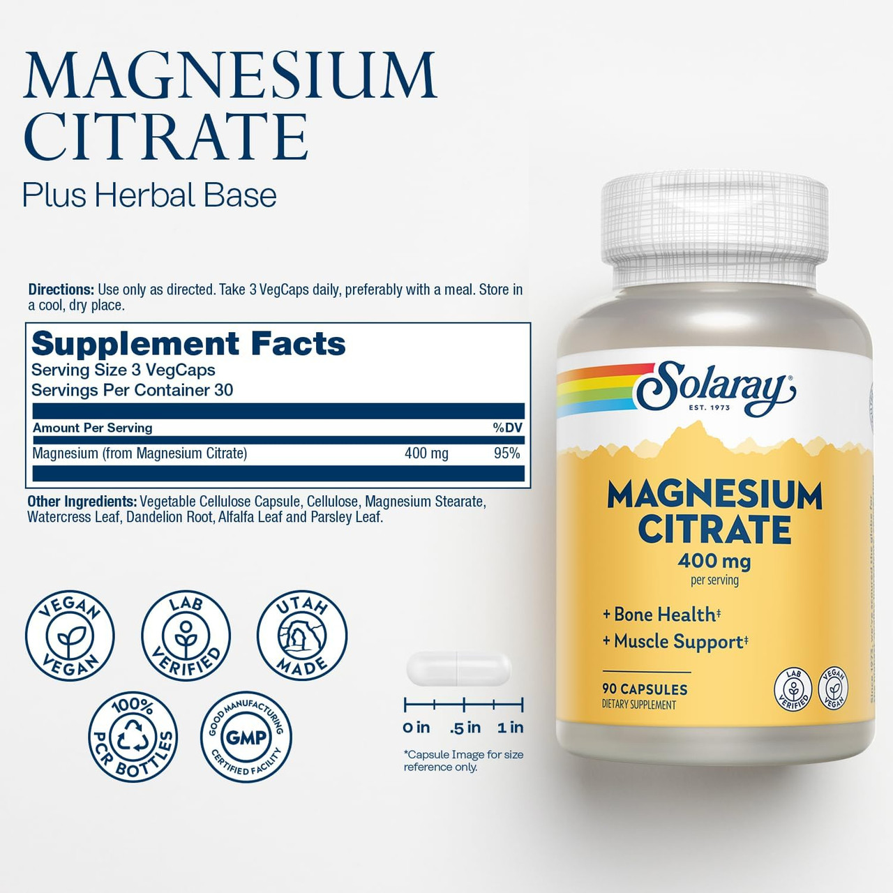 Solaray Magnesium Citrate - 90 Capsules