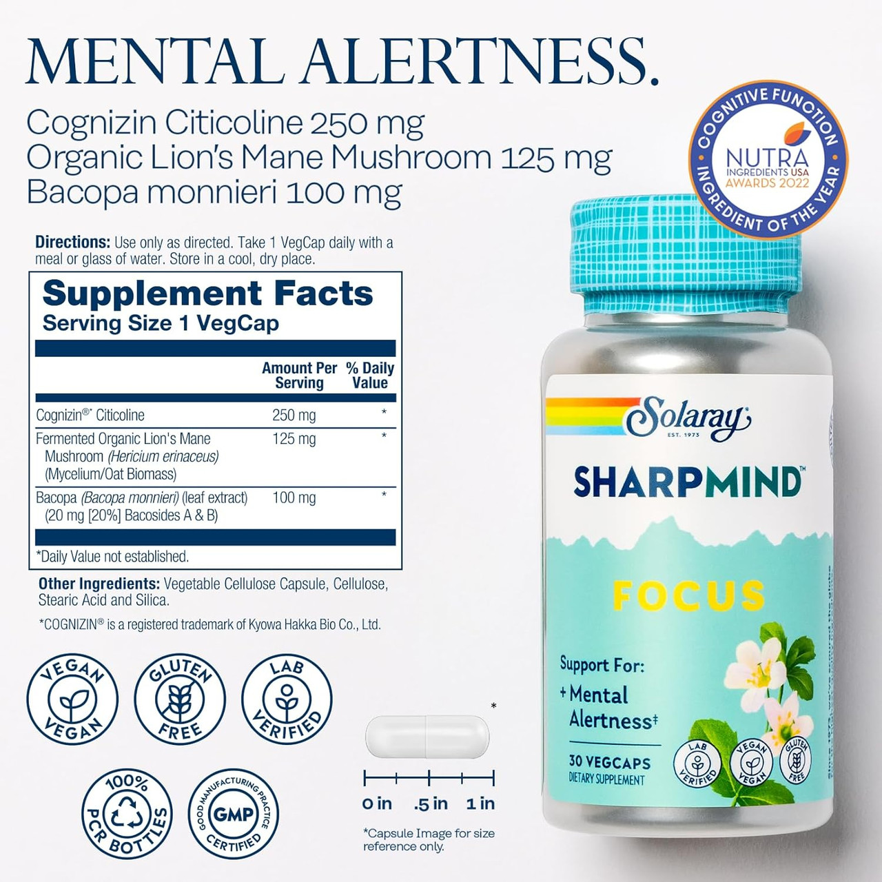 Solaray SharpMind Nootropics Focus - 30 Capsules