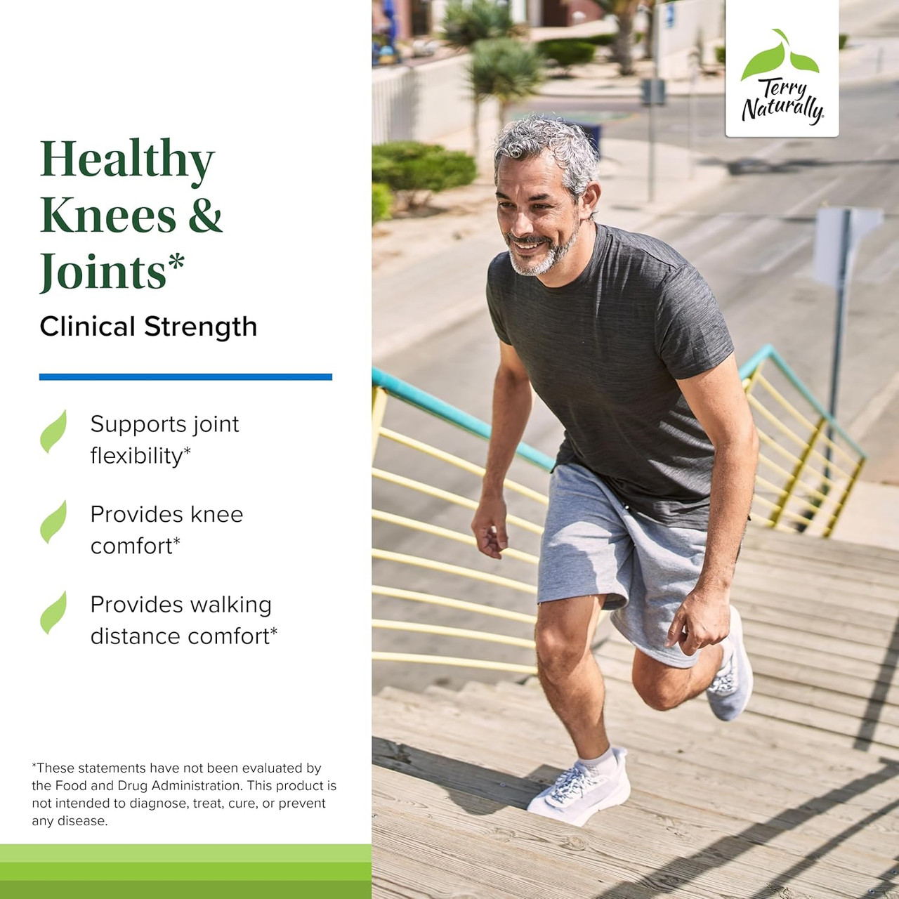 Man jogging in park, Healthy Knees joint flexibility knee walking comfort graphic