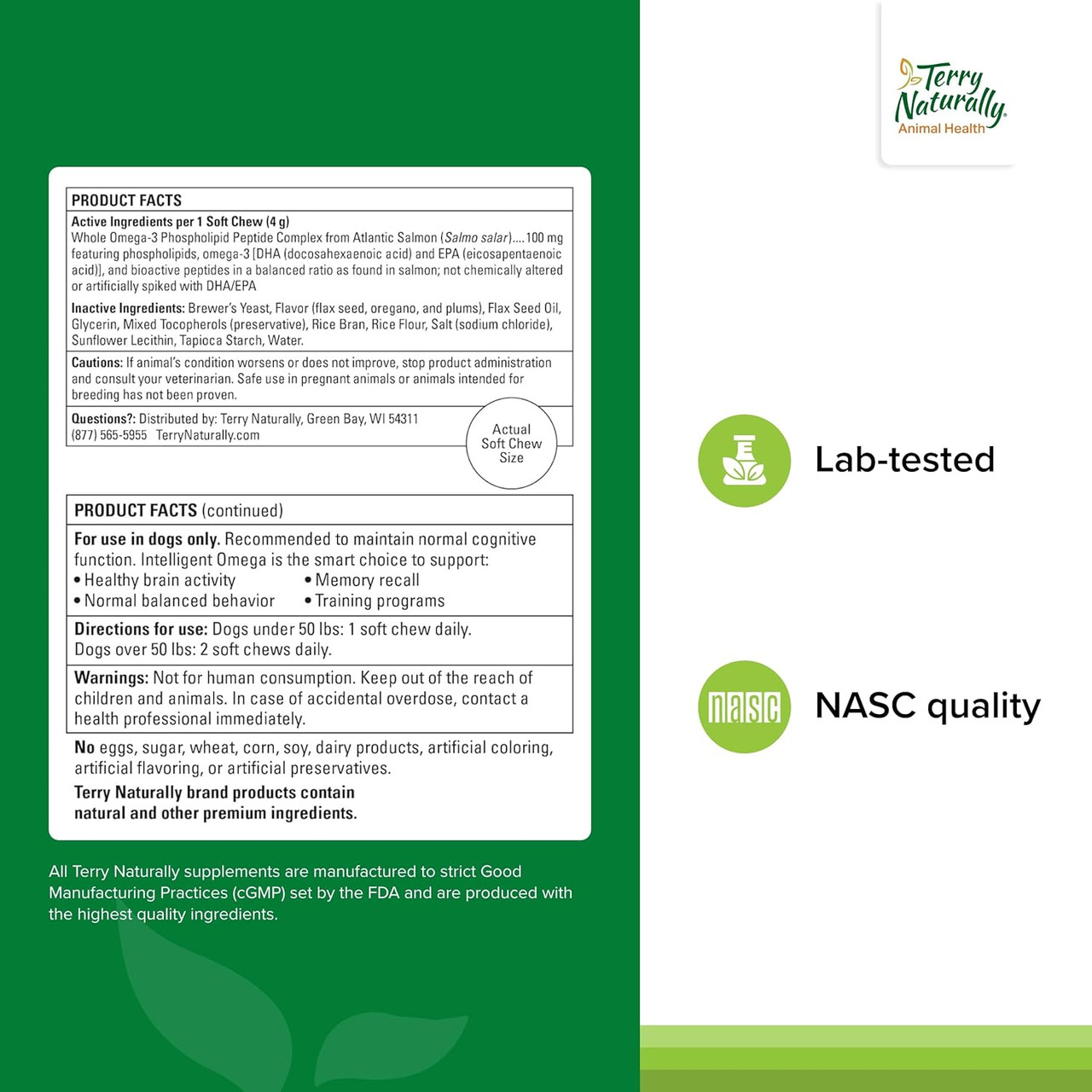 Intelligent Omega for dogs product facts with wild salmon oil DHA EPA flaxseed NASC quality