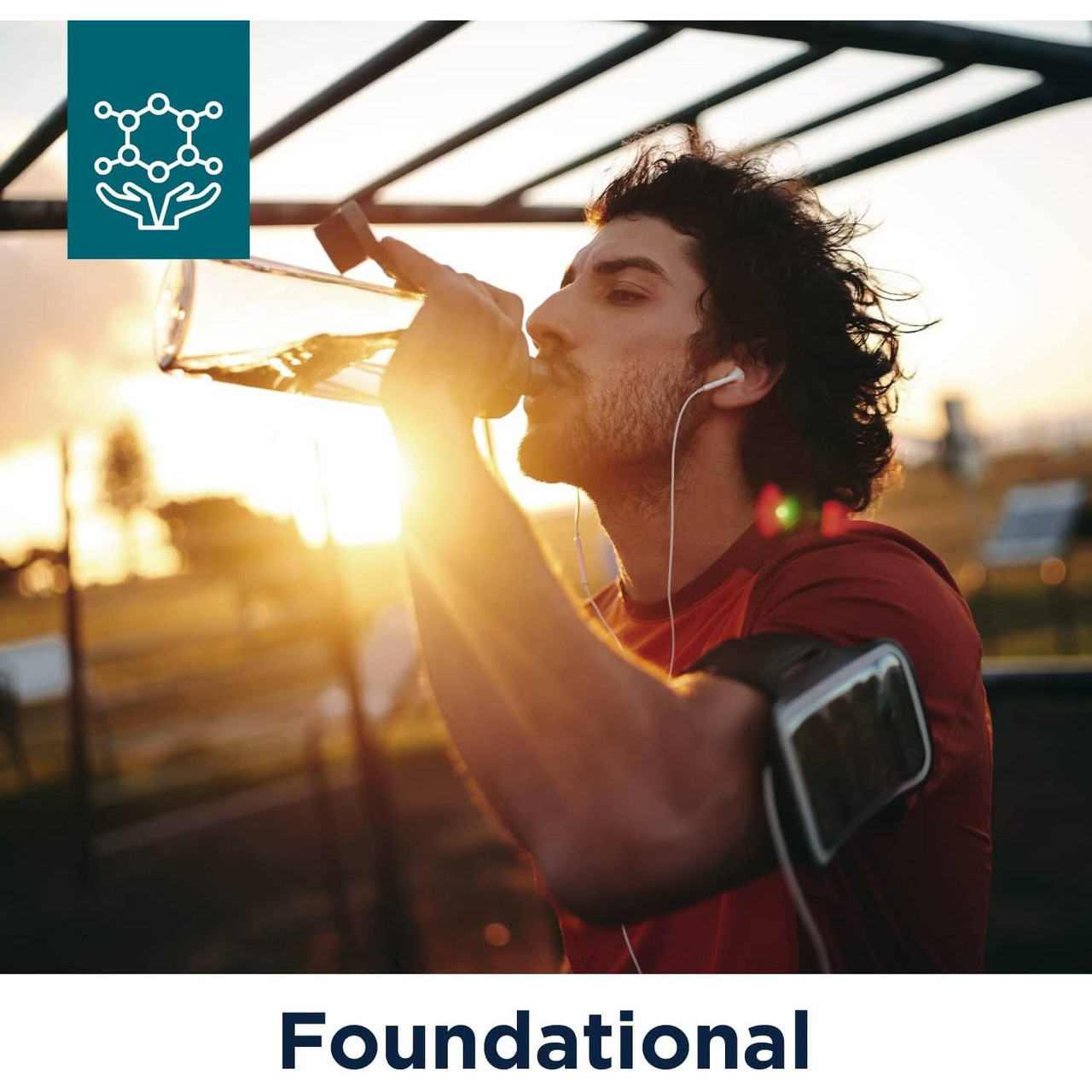Man drinking water after a run, Designs for Health foundational graphic