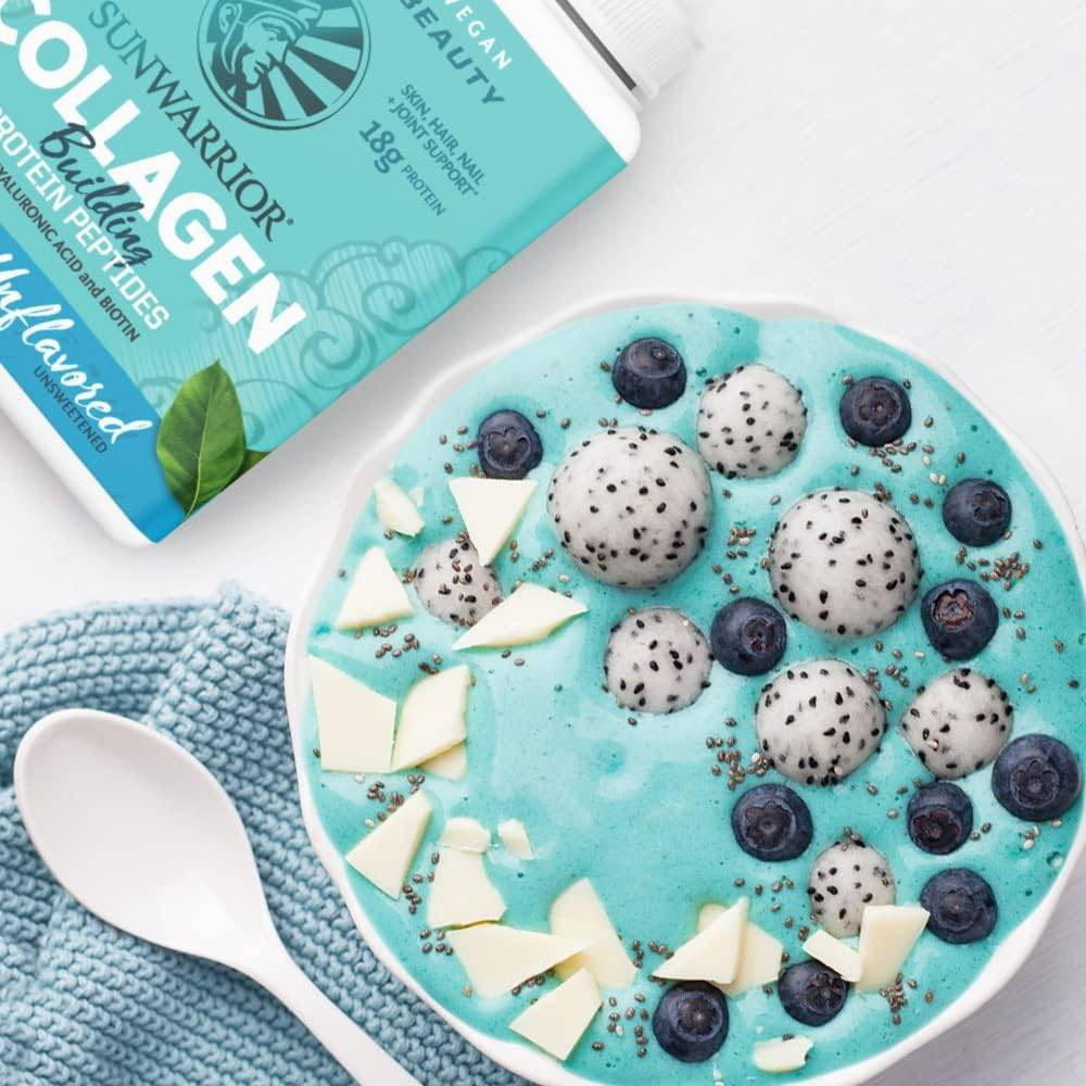 Dragon fruit blueberry bowl with Collagen Building Unflavored tub graphic