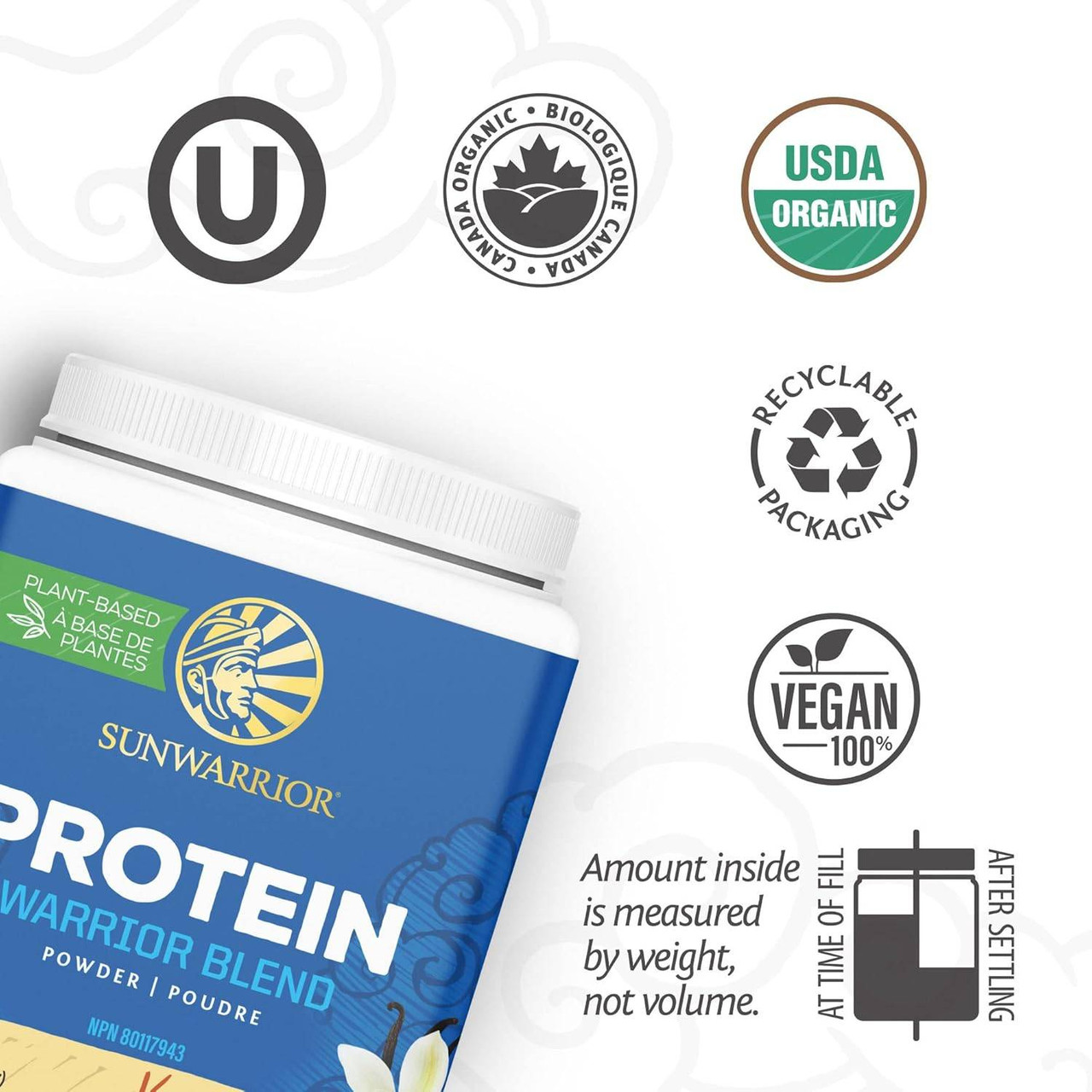 Warrior Blend Vanilla Kosher Organic Vegan recyclable certifications settle note graphic