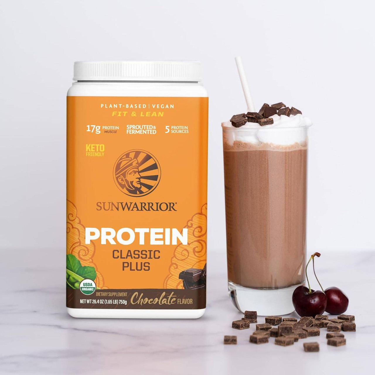 Classic Plus Chocolate tub with chocolate smoothie whipped cream cherry coffee beans graphic