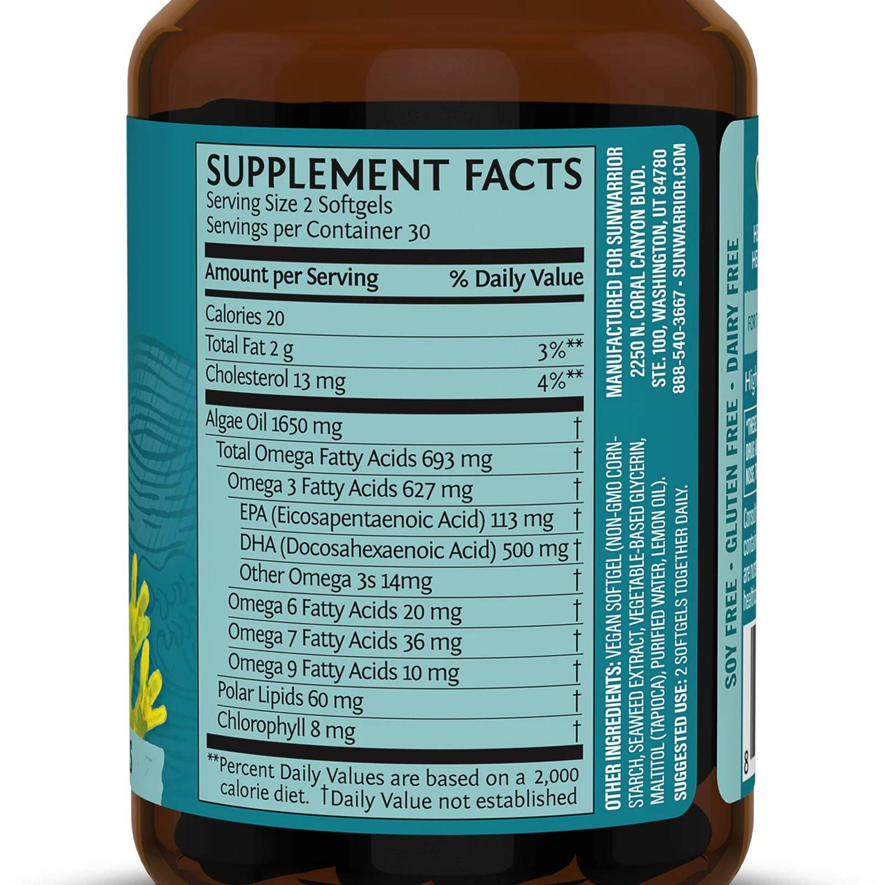 Omega-3 facts with algal oil EPA DHA total omega fatty acids panel