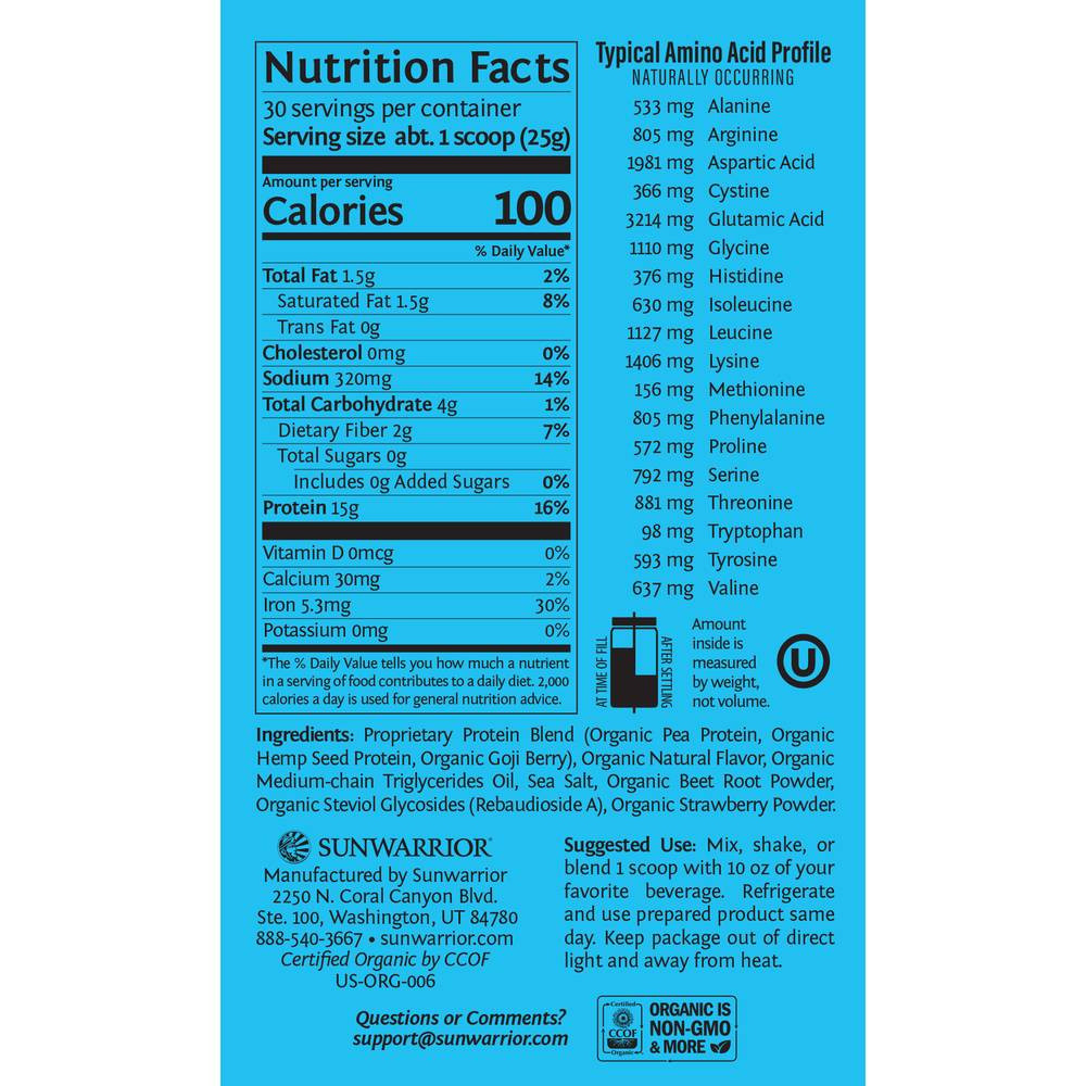 Sunwarrior Protein Warrior Blend Berry Shortcake - 750 Grams