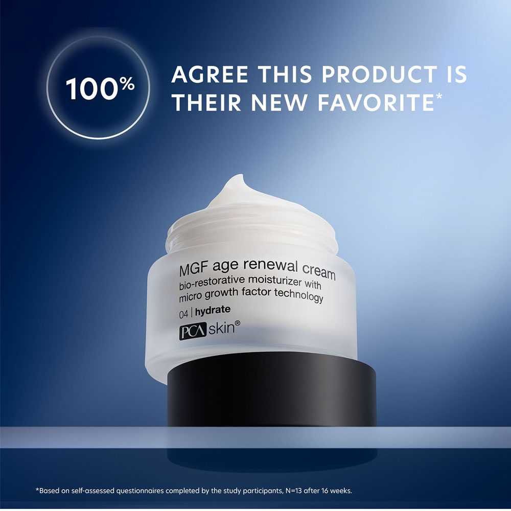 MGF Age Renewal Cream jar with user survey result