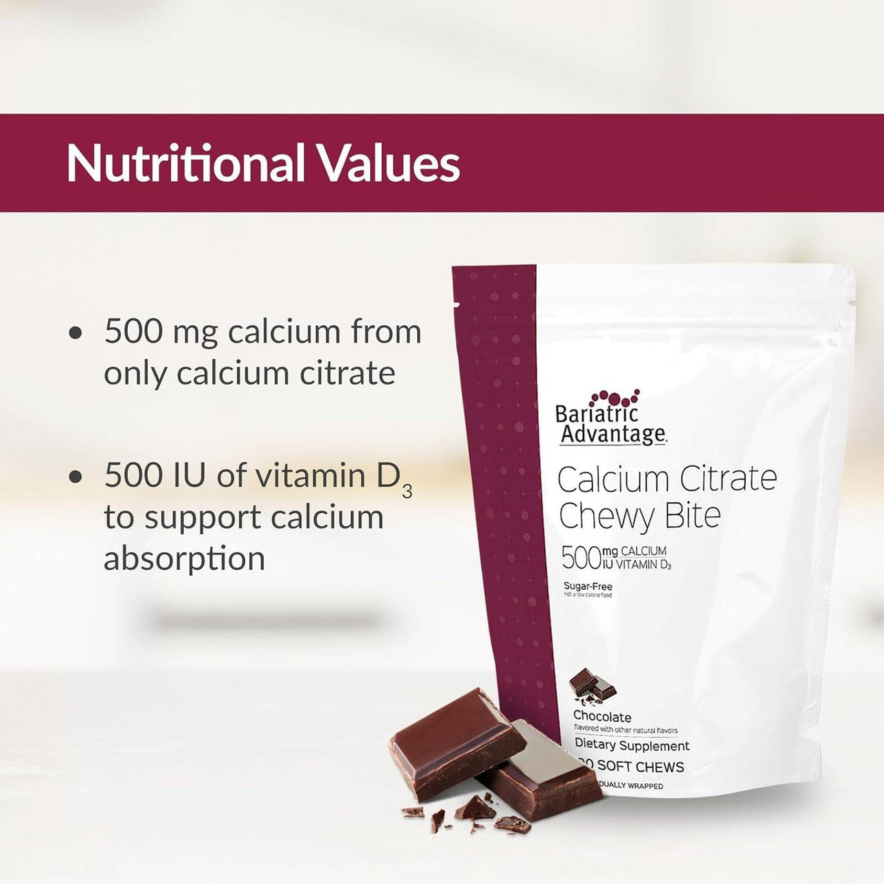 Bariatric Advantage Calcium Citrate Chewy 500mg Chocolate - 90 Chewables