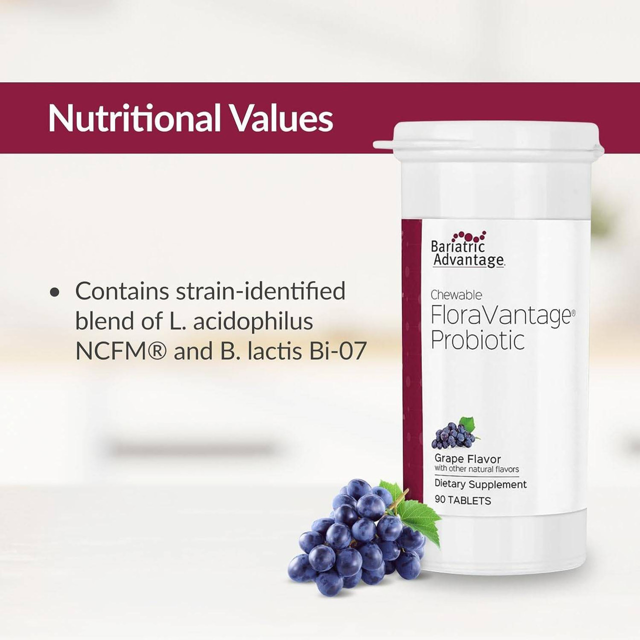 Bariatric Advantage Chewable FloraVantage Probiotic Grape - 90 Tablets