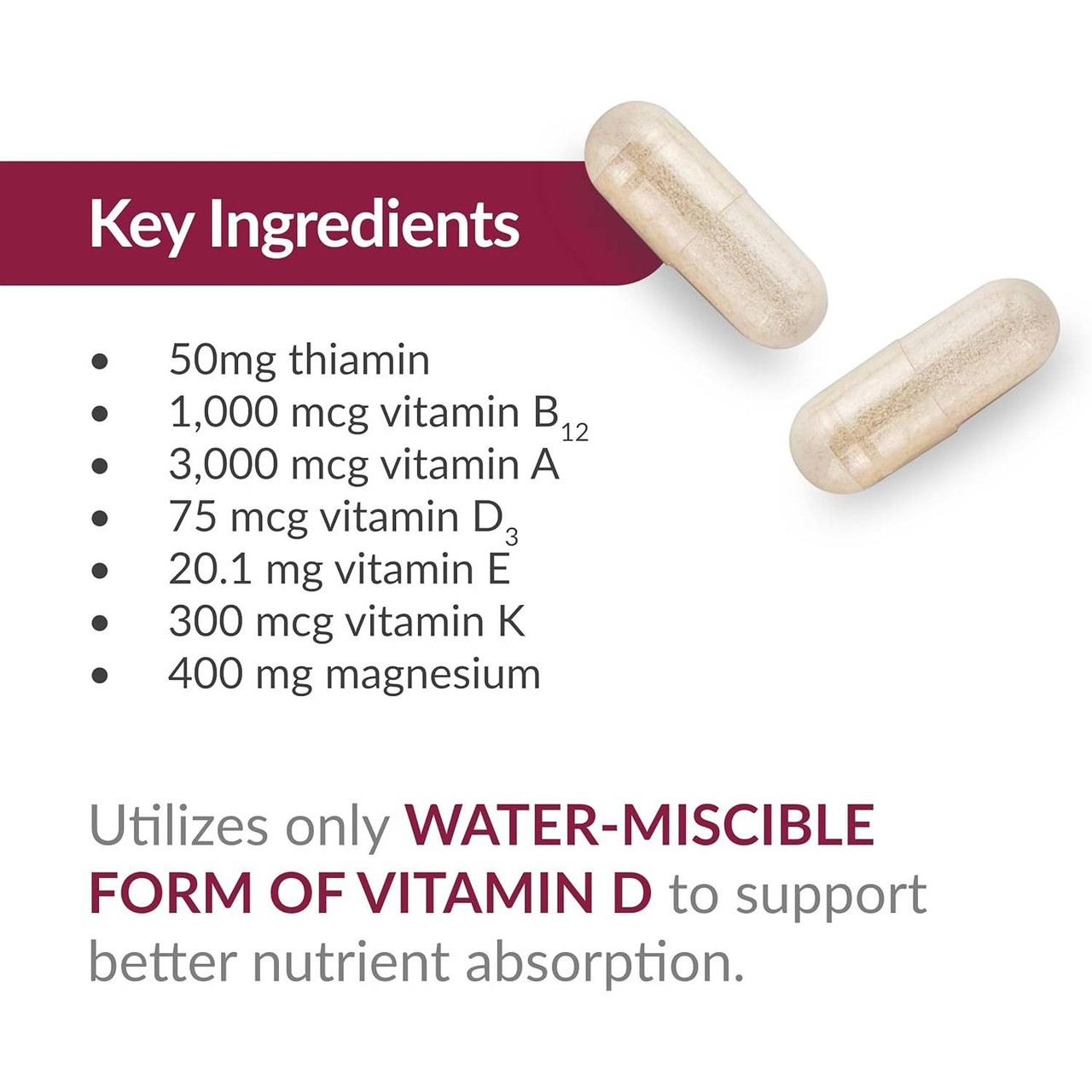 Ultra Multi without Iron key ingredients list with capsules