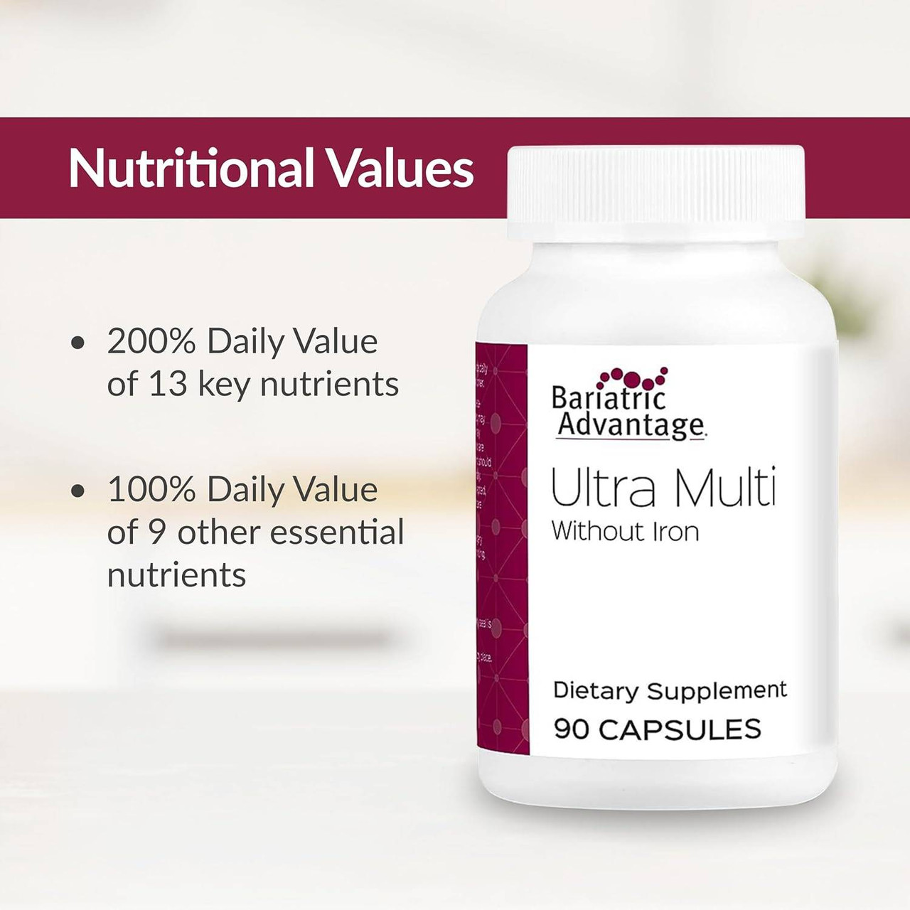 Ultra Multi without Iron bottle with nutritional values