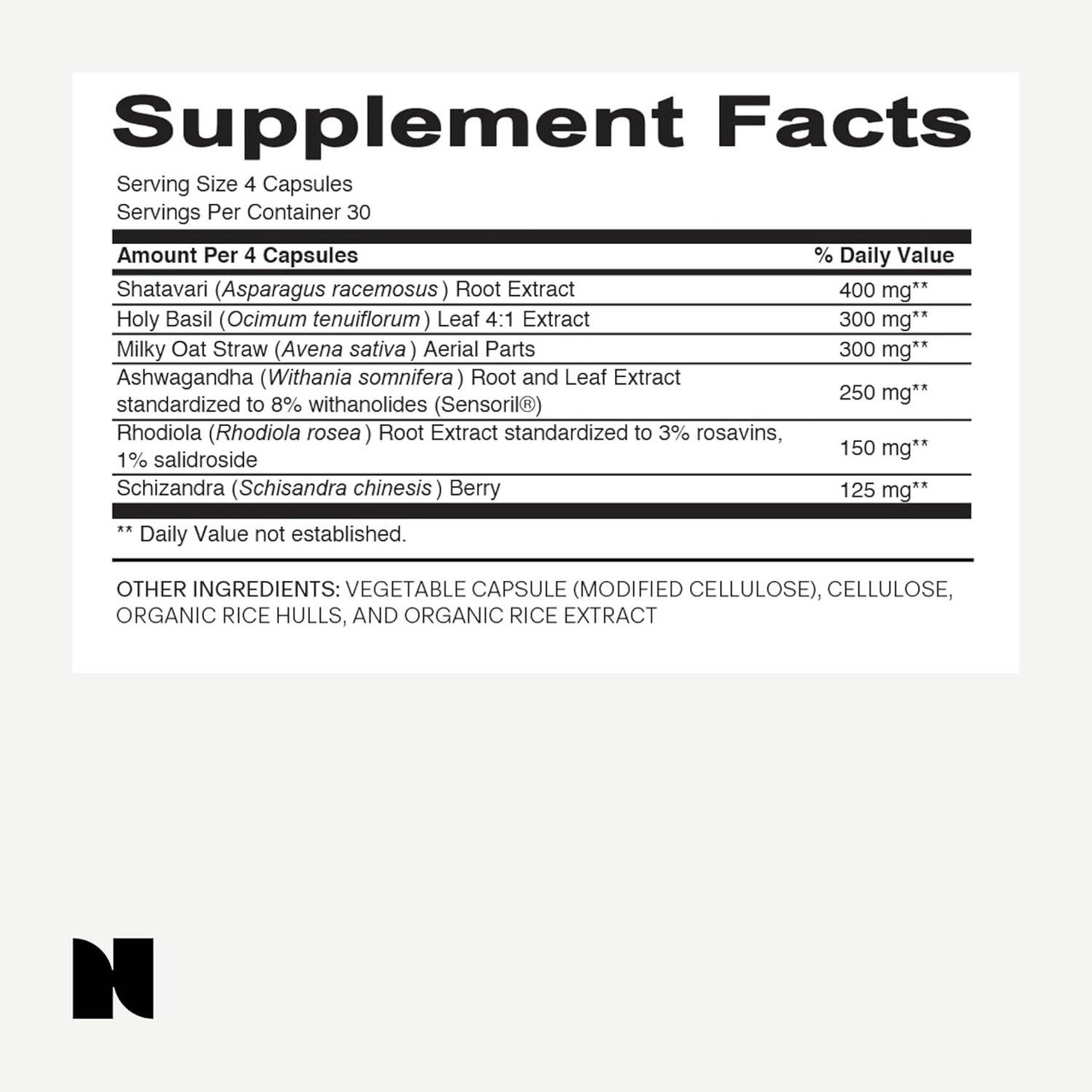 Needed Stress Support supplement facts panel