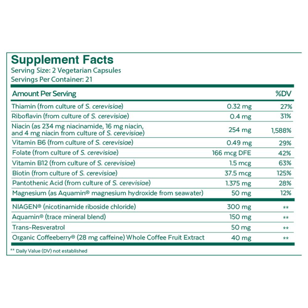 Qualia NAD+ supplement facts panel