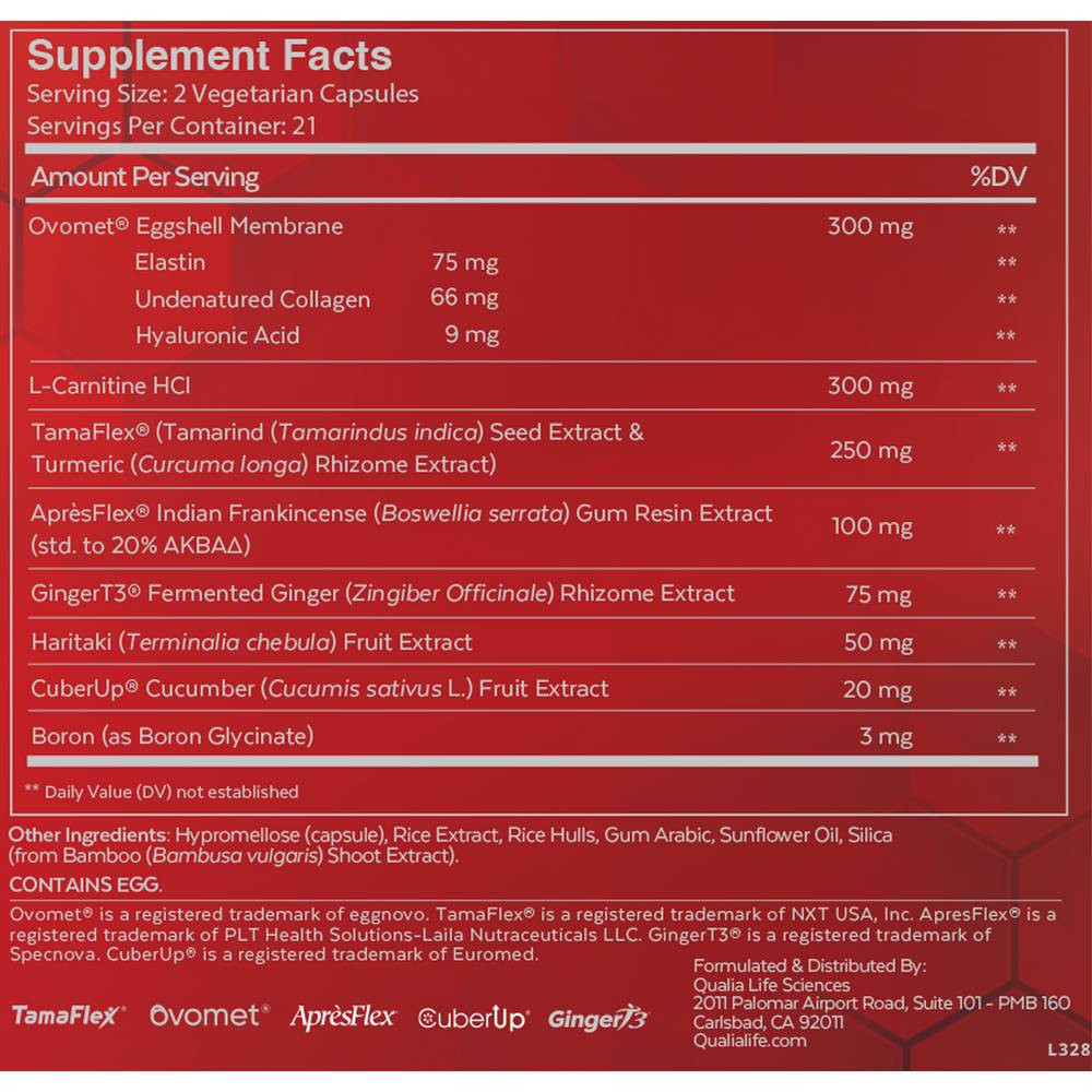 Qualia Joint Health supplement facts panel