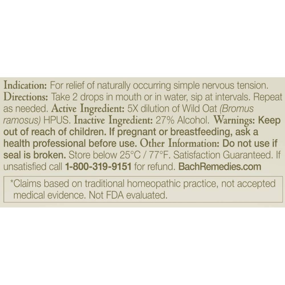 Bach Wild Oat drug facts indications directions Wild Oat 5X panel