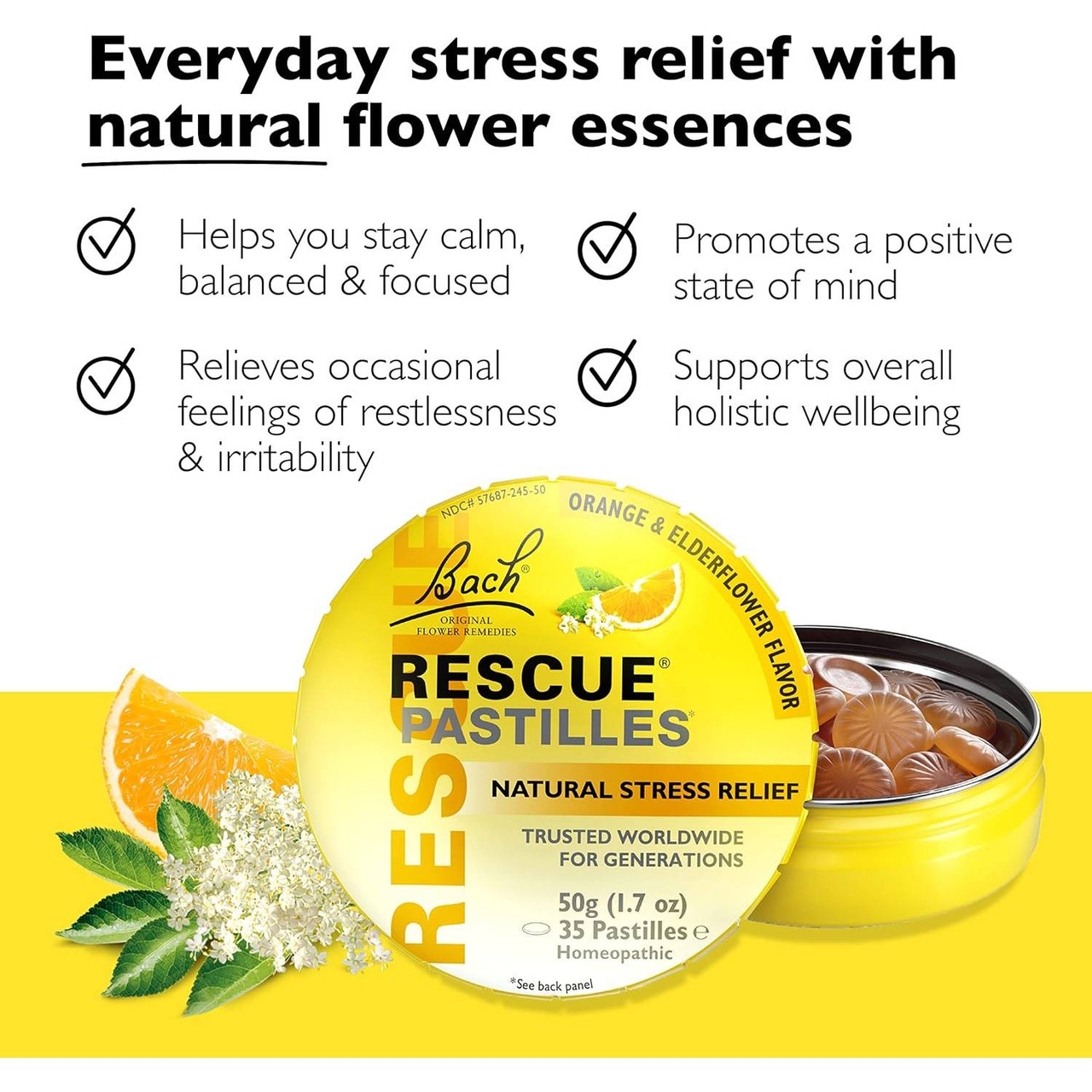 Bach Rescue Pastilles Orange and Elderflower - 35 Lozenges