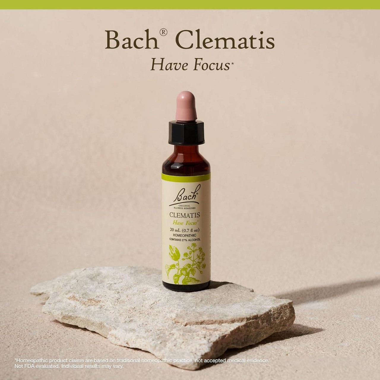 Bach Clematis bottle on stone Have Focus lifestyle product shot