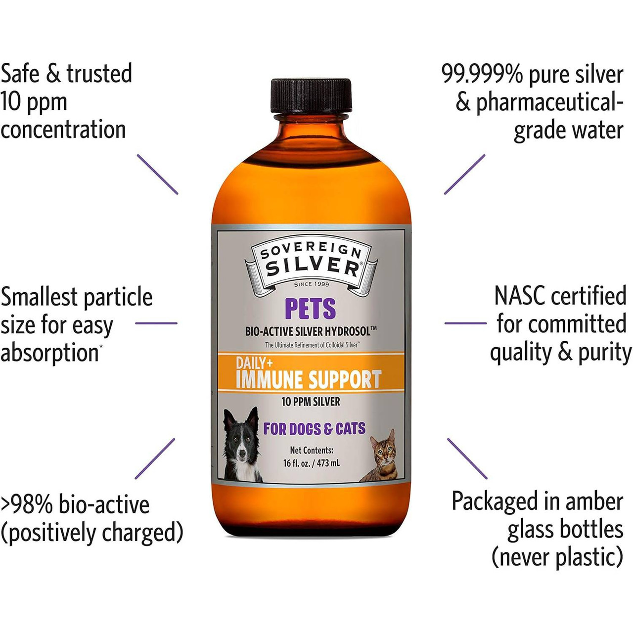 Sovereign Silver Bio-Active Silver Hydrosol Immune Pets Flat Cap - 16 Ounces